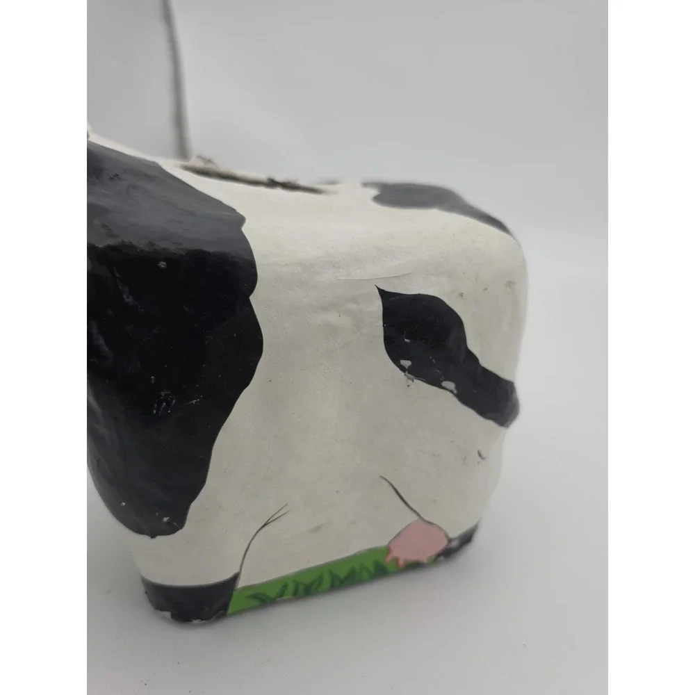 Vintage Dairy Cow Paper Mache Clay Art Motif Tissue Kleenex Holder Caddy 1992